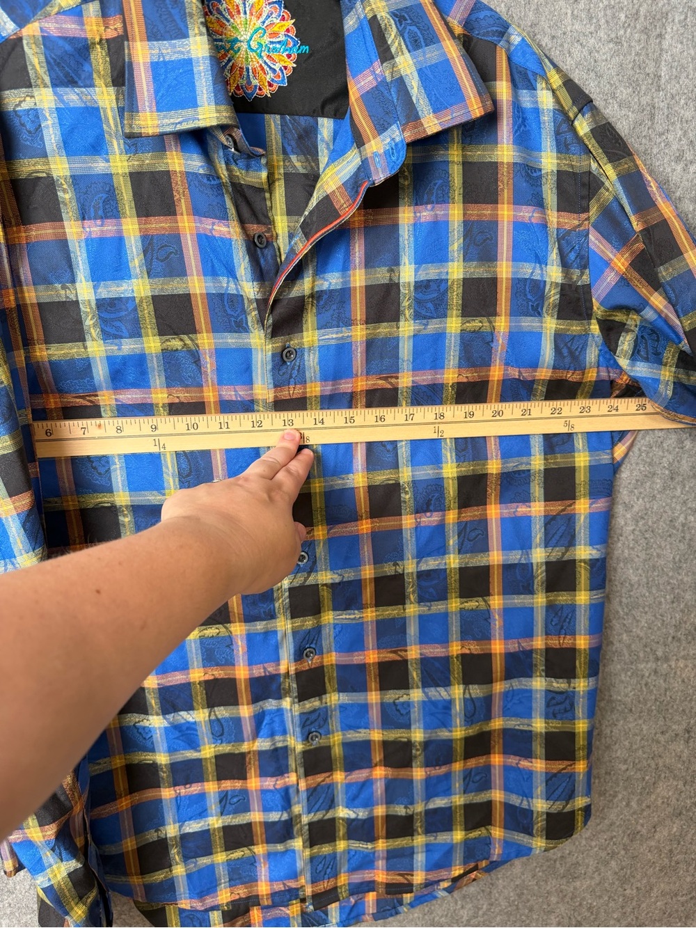 Robert Graham Men 2XL long-sleeve buttondown shirt blue and yellow plaid pattern - Picture 5 of 9
